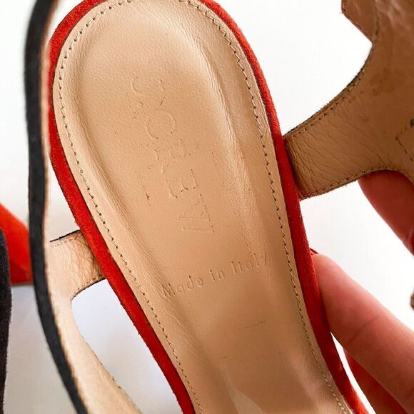 J. Crew Colorblock Sandals With Pom-poms Womens 8 Made In Italy Block Heel Suede - Picture 9 of 12